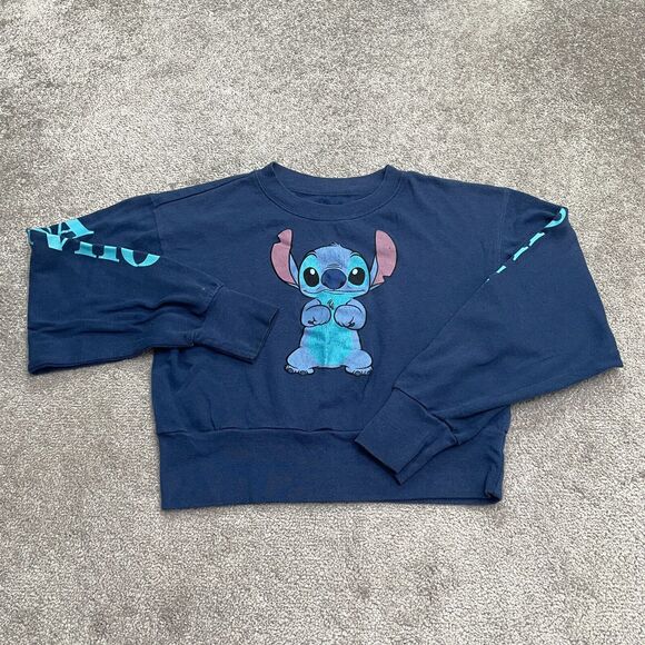 Disney Lilo & Stitch Graphic Pullover Sweatshirt Boys Kids Medium Blue Crew Neck - Picture 1 of 14